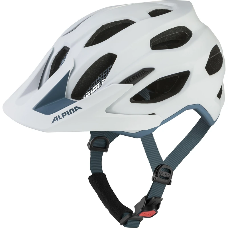 ALPINA CARAPAX 2.0 – Lightweight, stable, and comfortable bike helmet with insect net and antibacterial padding for adults, providing optimal protection - white pebble blue matt - 52-57