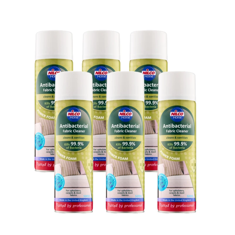Nilco Antibacterial Fabric Cleaner & Sanitiser Power Foam 6-Pack, 500ml – Kills 99.9% Bacteria & Mould Powerful Foam for Upholstery, Carpets & Hard Surfaces