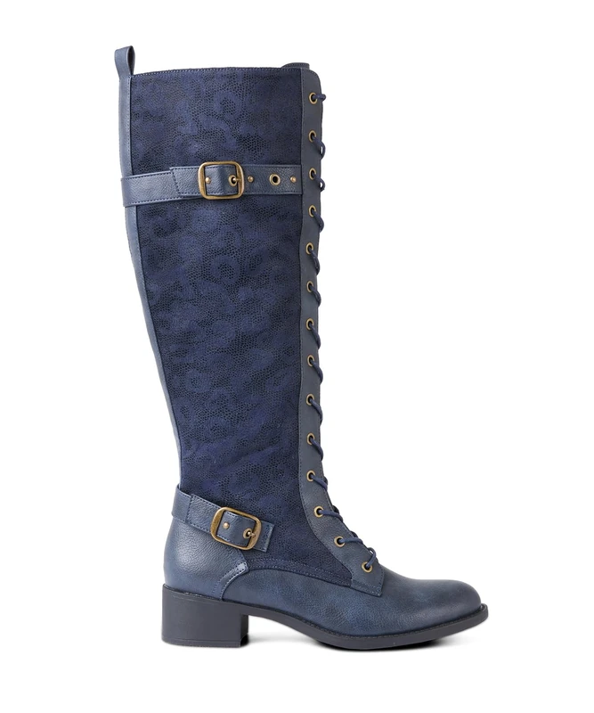 Joe Browns Women's Leopard Print Lace Up Riding Boots, Regular, Blue, UK 3