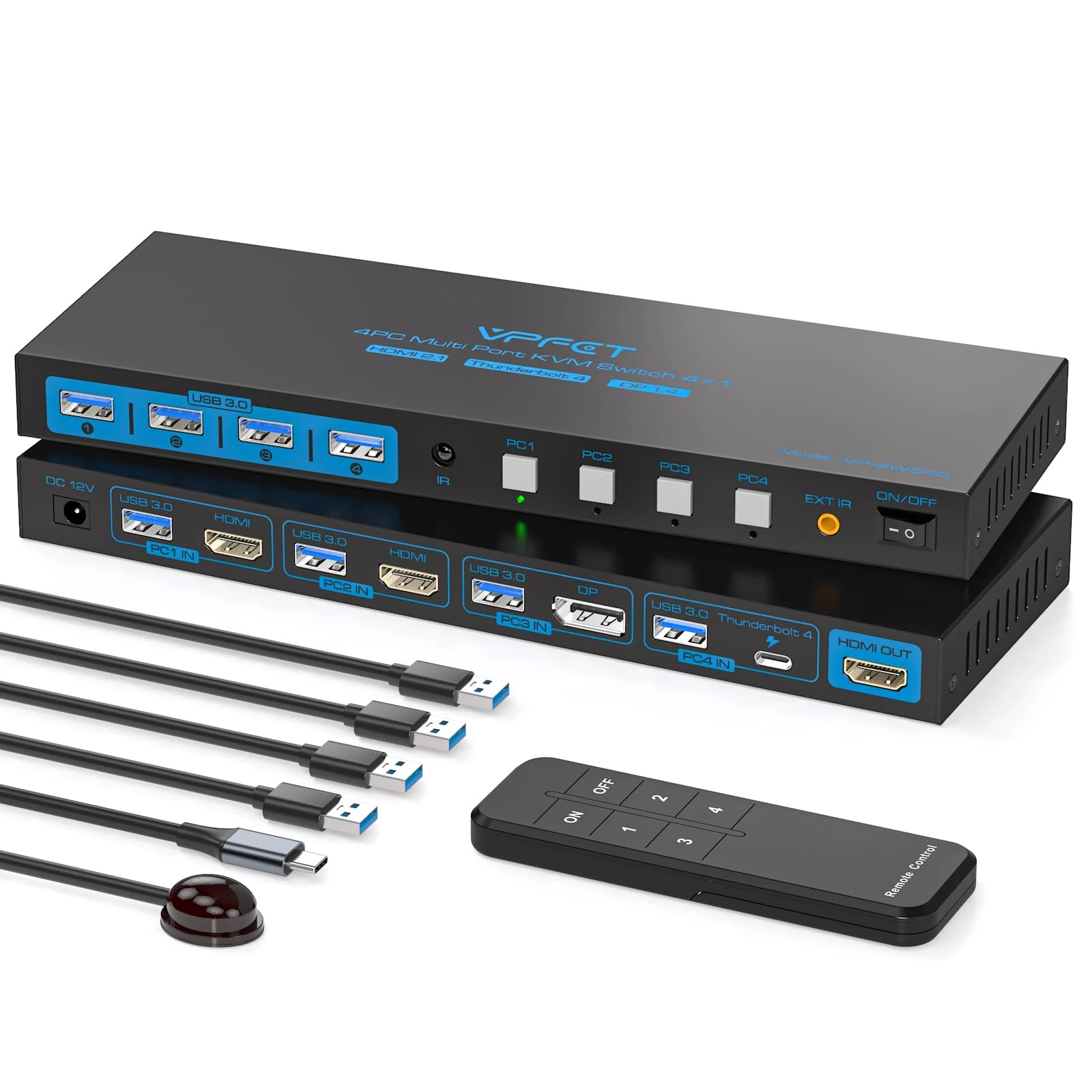 AILVLVNG 4K144Hz KVM Switch 4 Computers 1 Monitor USB 3.0 DisplayPort & 2 HDMI & USBC KVM Switches 4 Ports for 4 Computers Share 1 Monitor and Keyboard Mouse etc with Controller