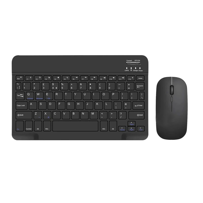 XOKUWU Bluetooth Keyboard and Mouse Set, UK Layout, Ultra-Slim Tablet Keyboard with with Mouse Combos for iPad/Samsung/Lenovo Tablets/Android/Windows/Laptops/Desktop Computers/Phones, Black