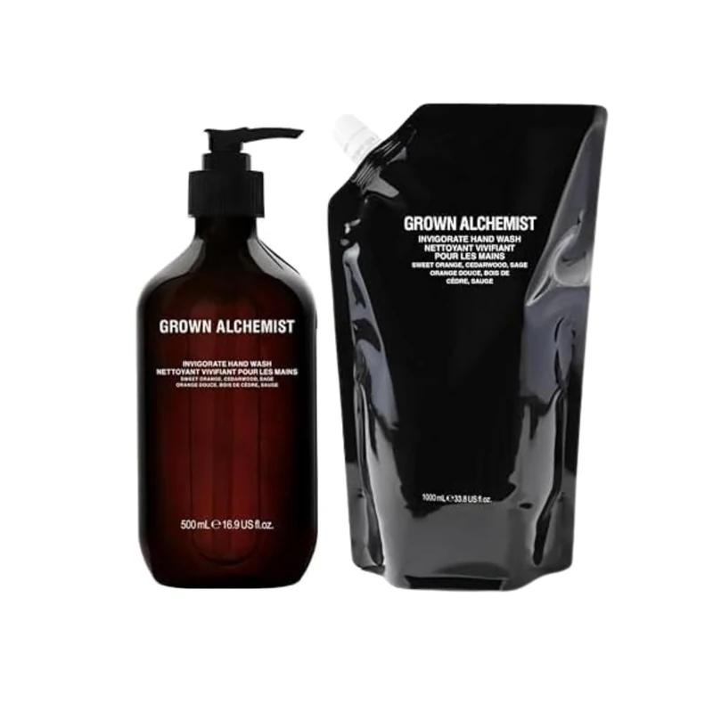 Grown Alchemist Invigorate Luxury Hand Wash Bundle - 1x 500 ML, 1x Hand Wash Refill 1L - Orange, Cedarwood, Sage, Organic Handwash - Natural Vegan Bioactive Botanicals, Moisturising and Hydrating