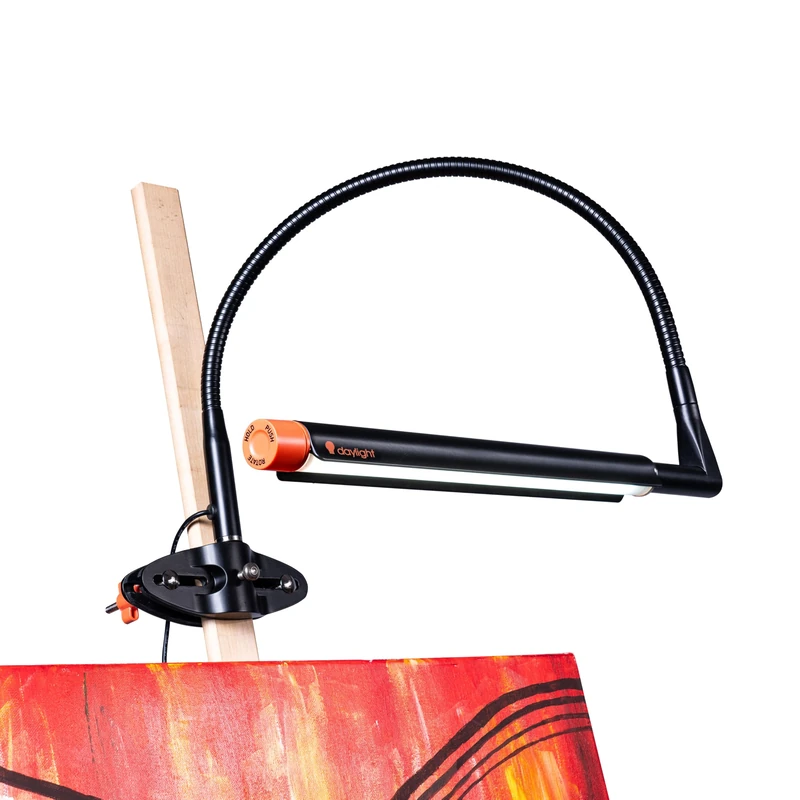 Daylight Techne 2 Artist Drafting Lamp, LED Light with 3 Color Temperatures, 2500 Lux, 360° Rotating Arm, Black/Orange