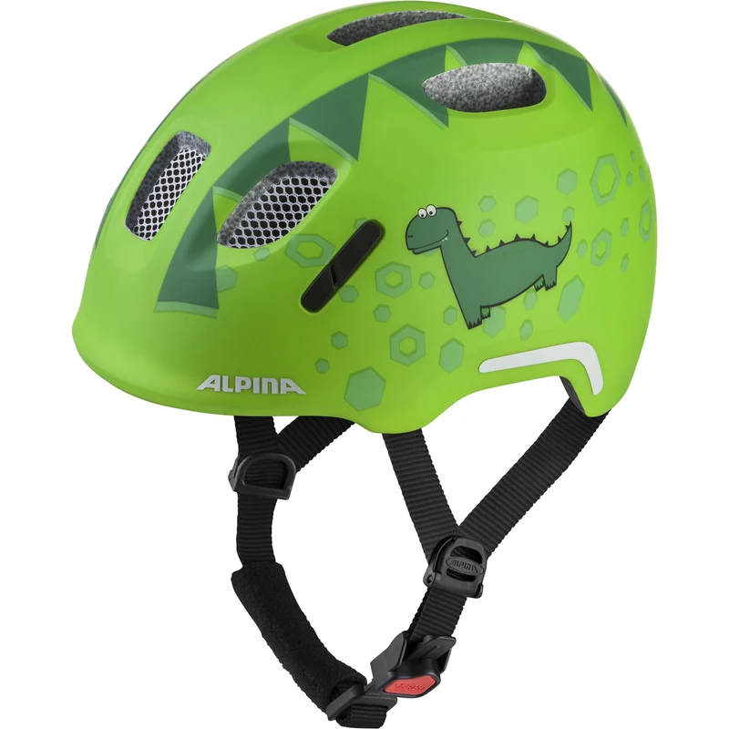 ALPINA XIMO 2 Flash – Lightweight and safe bike helmet for children with integrated LEDs - green dino matt - 45-49