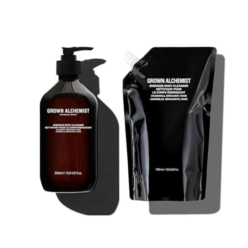 Grown Alchemist Energize Body Cleanser Bundle - 1x 500 ML, 1x Cleanser Refill 1L - Chamomile, Bergamot, Rose, Organic Body Wash, Natural Vegan Bioactive Botanicals - Moisturising Shower Gel