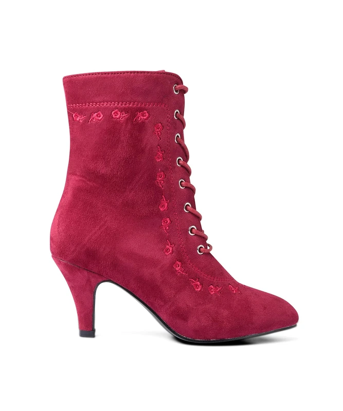 Joe Browns Women's Flower Embroidered Ankle Boots, Regular, Red, UK 3