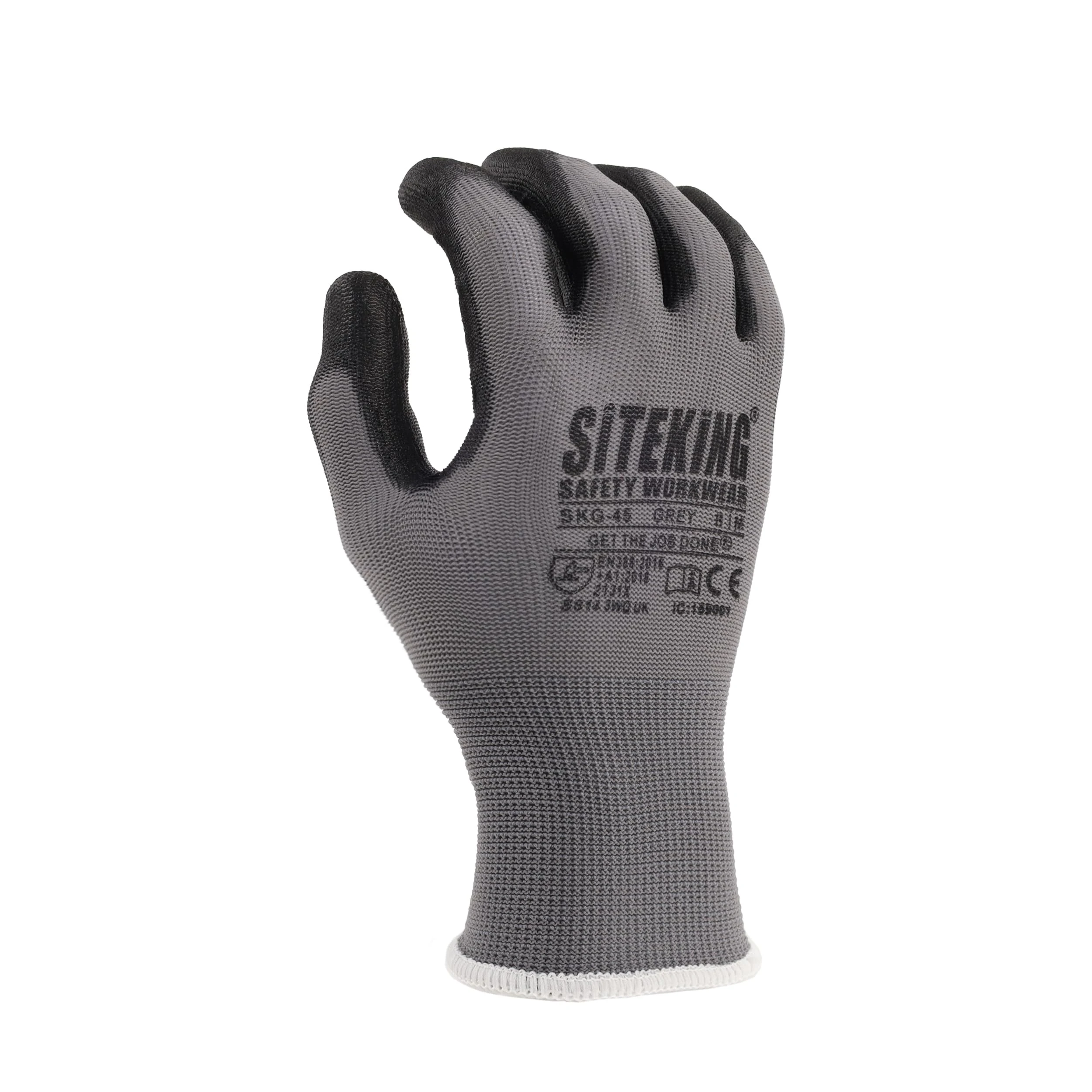 SITE KING PU Palm Work Gloves 12 Pairs – Safety Grip Gloves for Precision Tasks, Construction, Warehouse & Gardening – Breathable, Durable (Grey, XL)