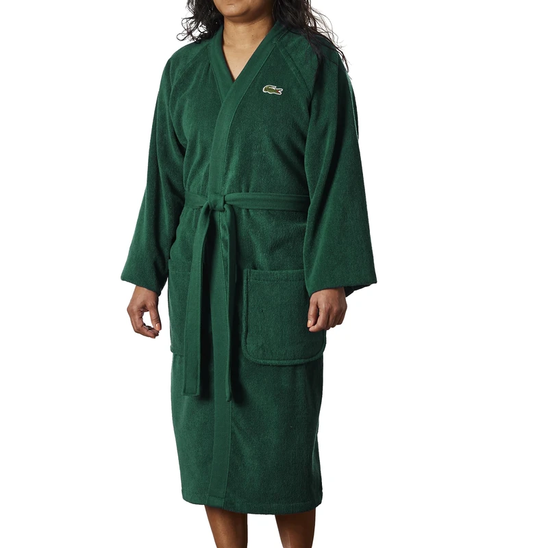 Lacoste Classic Pique Bath Robe, 100% Soft Cotton Terry, Unisex Bathrobe for Adult Women & Men, Luxury Robe for Spa, Super Absorbent & Quick Drying, One Size Fits Most, Eden