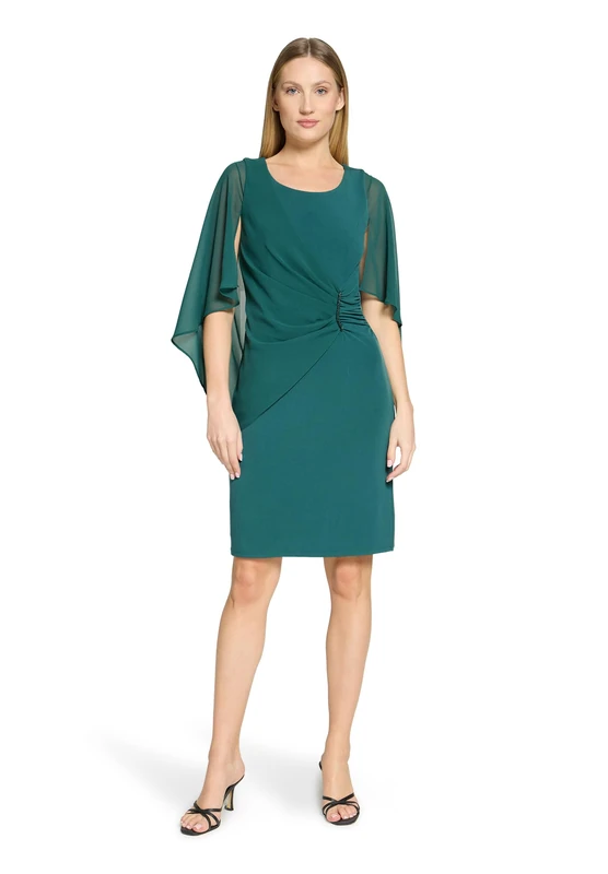 Vera Mont Women's Ruffle Cocktail Dress, Dark Emerald, 14