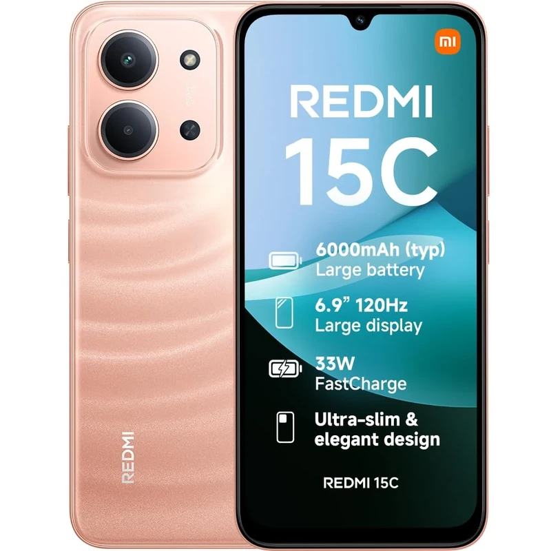 XIAOMI Redmi 15C, Smartphone 4+256GB, 6.9" 120Hz Display 7.99mm Design, MediaTek Helio G81-Ultra Octa-core, 50MP AI dual camera, 6000mAh, Twilight Orange, Charger Not Included