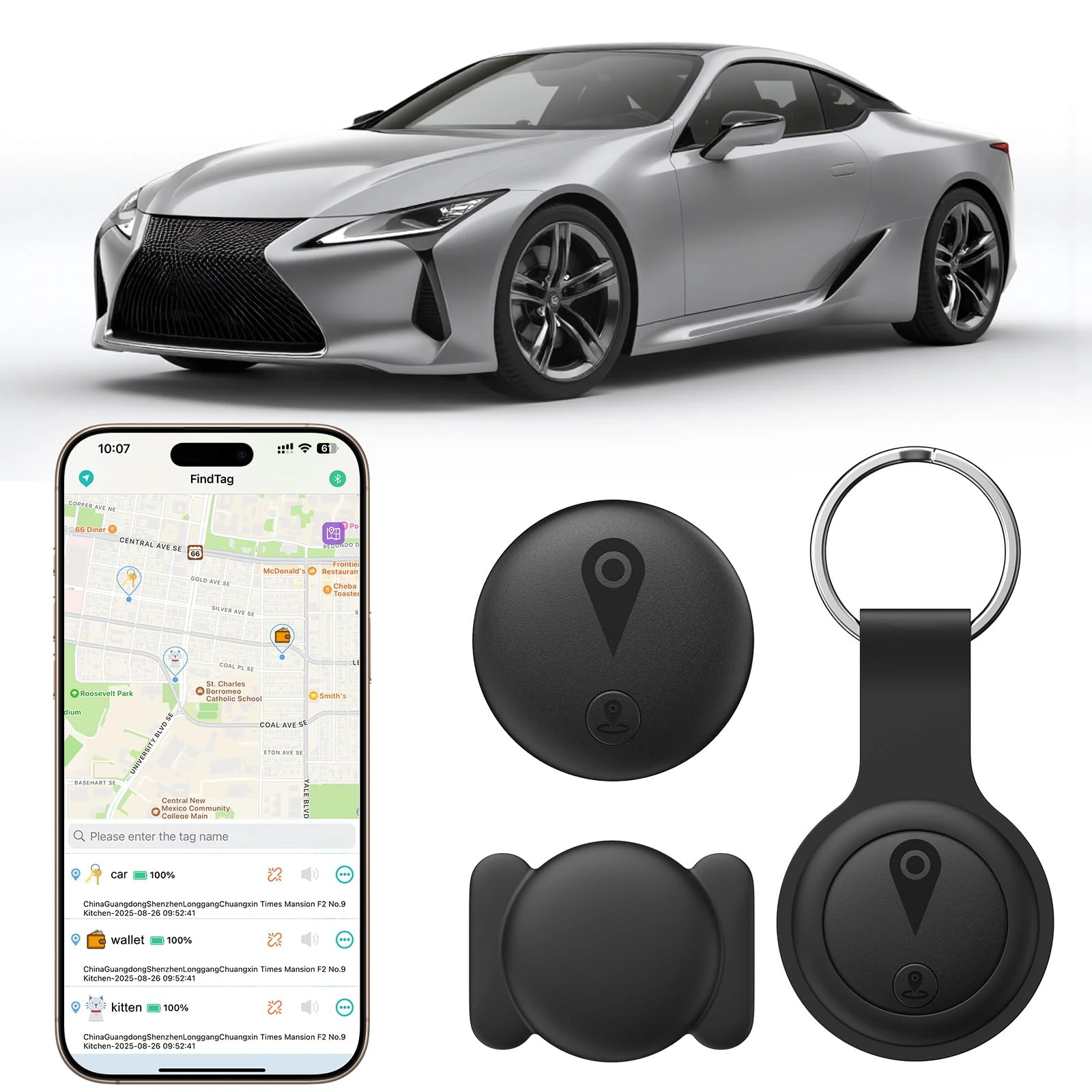 GPS Tracker for Vehicles Work with Built-in APP (Compatible with iOS and Android),Mini Car Air Tracker Tag With Magnet Global Coverage,Hidden Car Locator Device,No Monthly Fee or Subscription