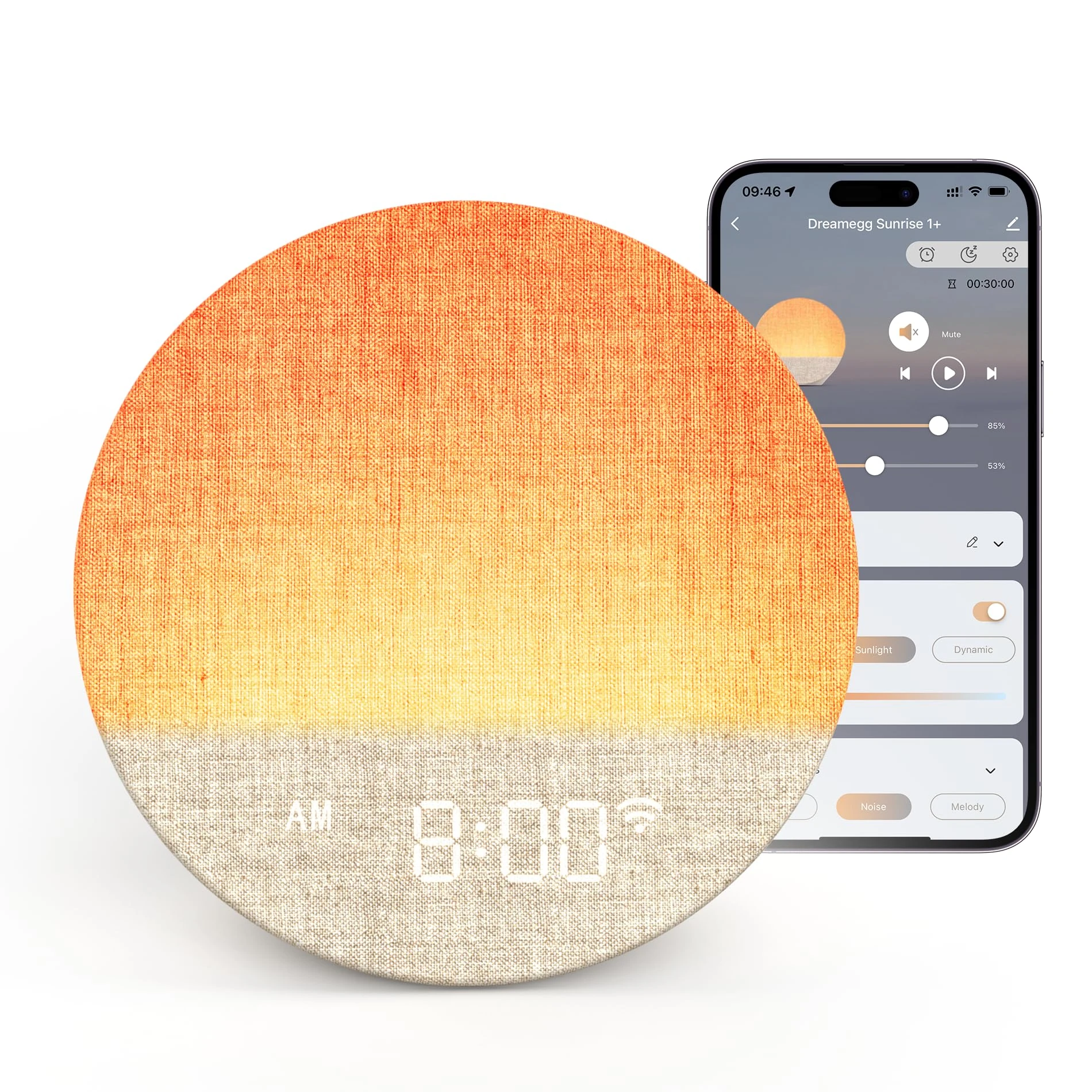 Dreamegg Sunrise Alarm Clock Wake-Up Light with App Control, Sunset Sleep Feature, 34 Soothing Sounds, Mood Lights, Custom Routines, Favourites Mode, Sound Machine for Adults & Baby, Bedroom & Gift