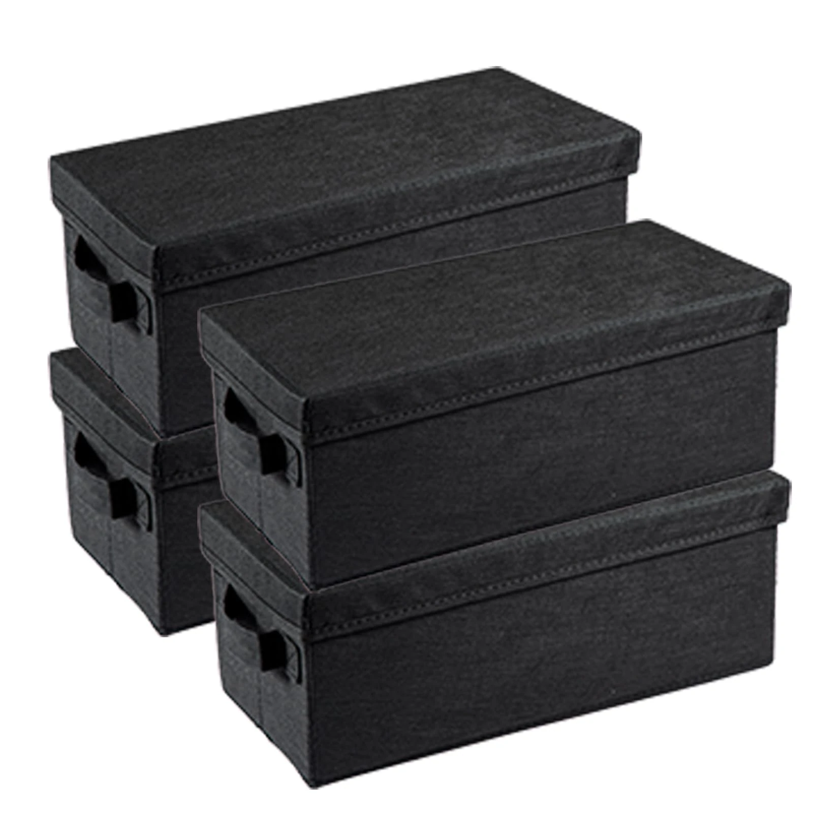 4-Pack Stackable CD/DVD Storage Box 36x17x14cm Foldable Disc Media Case Container Holds 20 DVDs/45 CDs Portable Handles Cover for Home Office Black