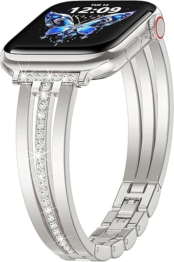 V-MORO Slim Straps Women Compatible with Apple Watch Straps 38mm 40mm 41mm 42mm 44mm 45mm 49mm 46mm Thin Metal Strap Bling Diamond for iWatch Series 11/10/9/8/7/SE/6/5/4/3/2/1