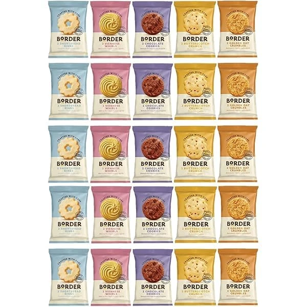 25 x Borders Biscuits Mini Mixed Flavour Packs - Contains 5 Flavours Cookies Assortment
