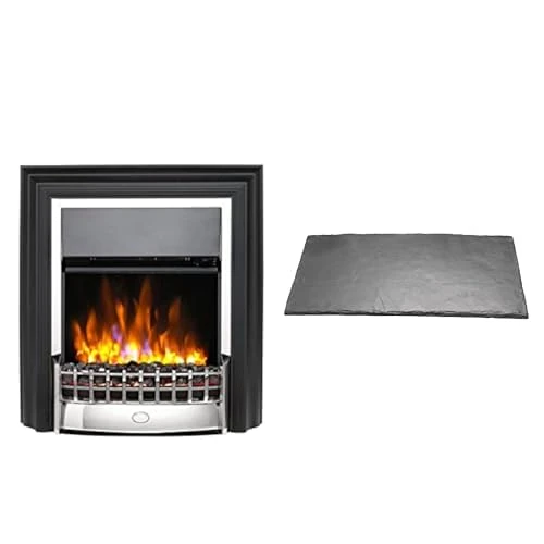 Dimplex Cheriton Deluxe Optiflame Chrome Freestanding Electric Fire and Slate Effect Hearth Pad