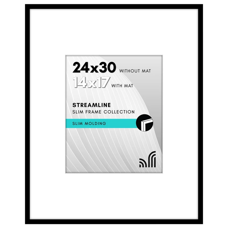 Americanflat 24x30 Picture Frame with Polished Plexiglass - Use as 14x17 Frame with Mat or Display 24x30 Photo Without Mat - Signature Collection - Thin Picture Frames for Wall Display - Black
