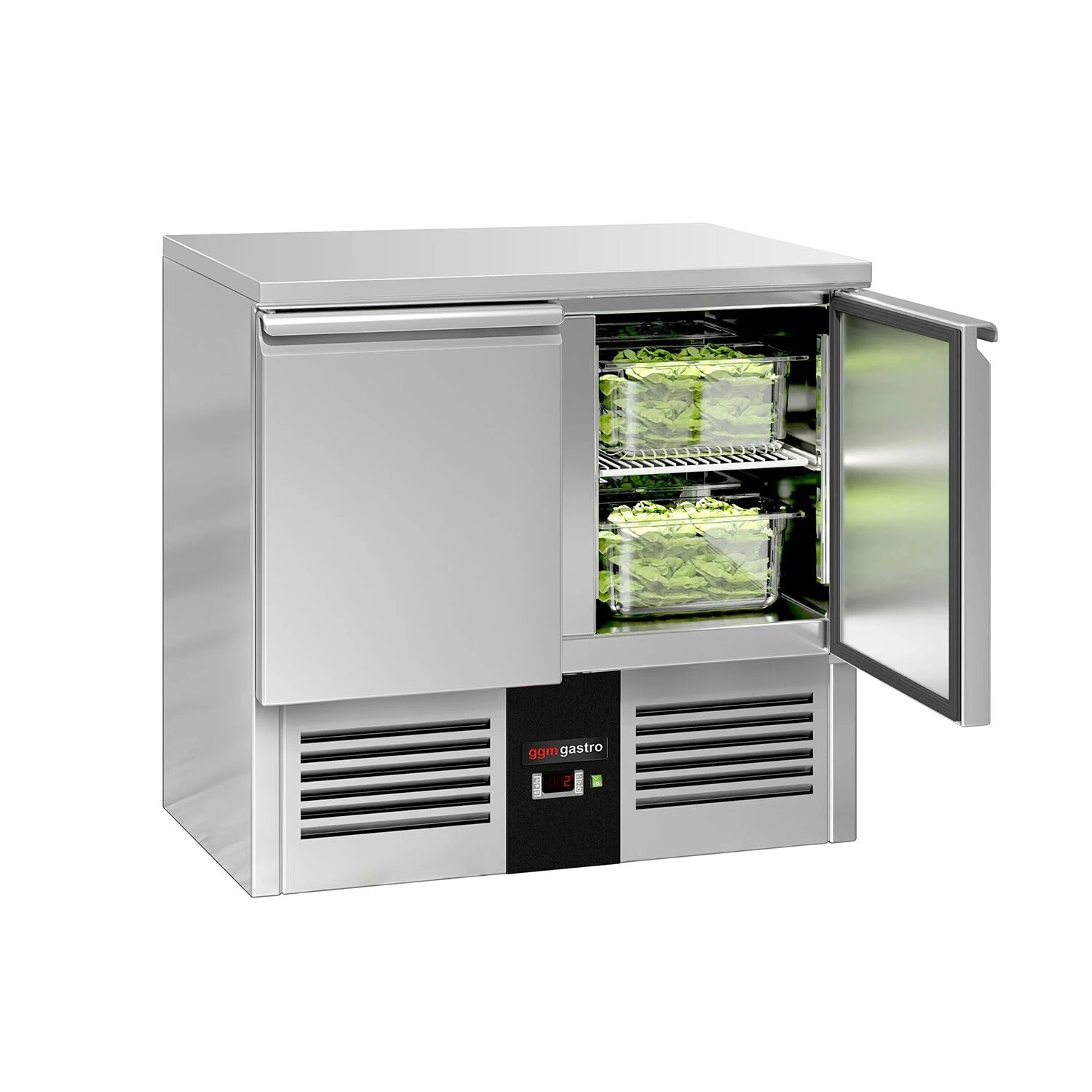 GGM Gastro Commercial Counter Fridge, 240L Capacity, 903x700x876mm, 2-Door Configuration, Static Cooling, Automatic Defrost, Stainless Steel AISI 304