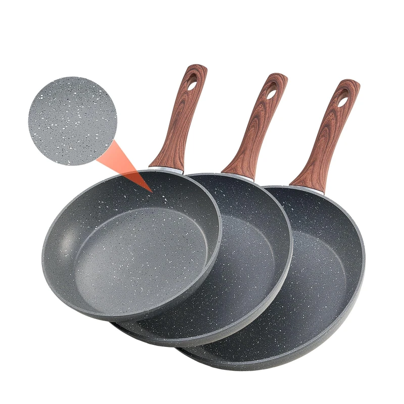 VEVOR Frying Pan Skillet, Aluminum Egg Fry Pans, 3 Piece Set (250, 280, 325 mm), Nonsitck Heavy-Duty Skillets with Heat-Resistant Handle, Chef's Kitchen Cookware, for Gas, Electric, Induction, Grey
