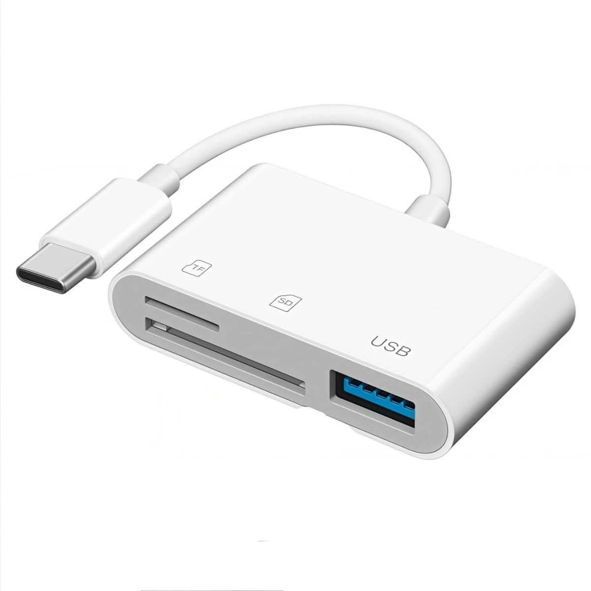 SD Card Reader, USB C to SD Card Reader for iPhone 15/iPad/Mac/Laptop, 3 in 1 Type C Memory Card Adapter for iMac, MacBook Pro/Air, MicroSD/SD (White, 1 PCS)