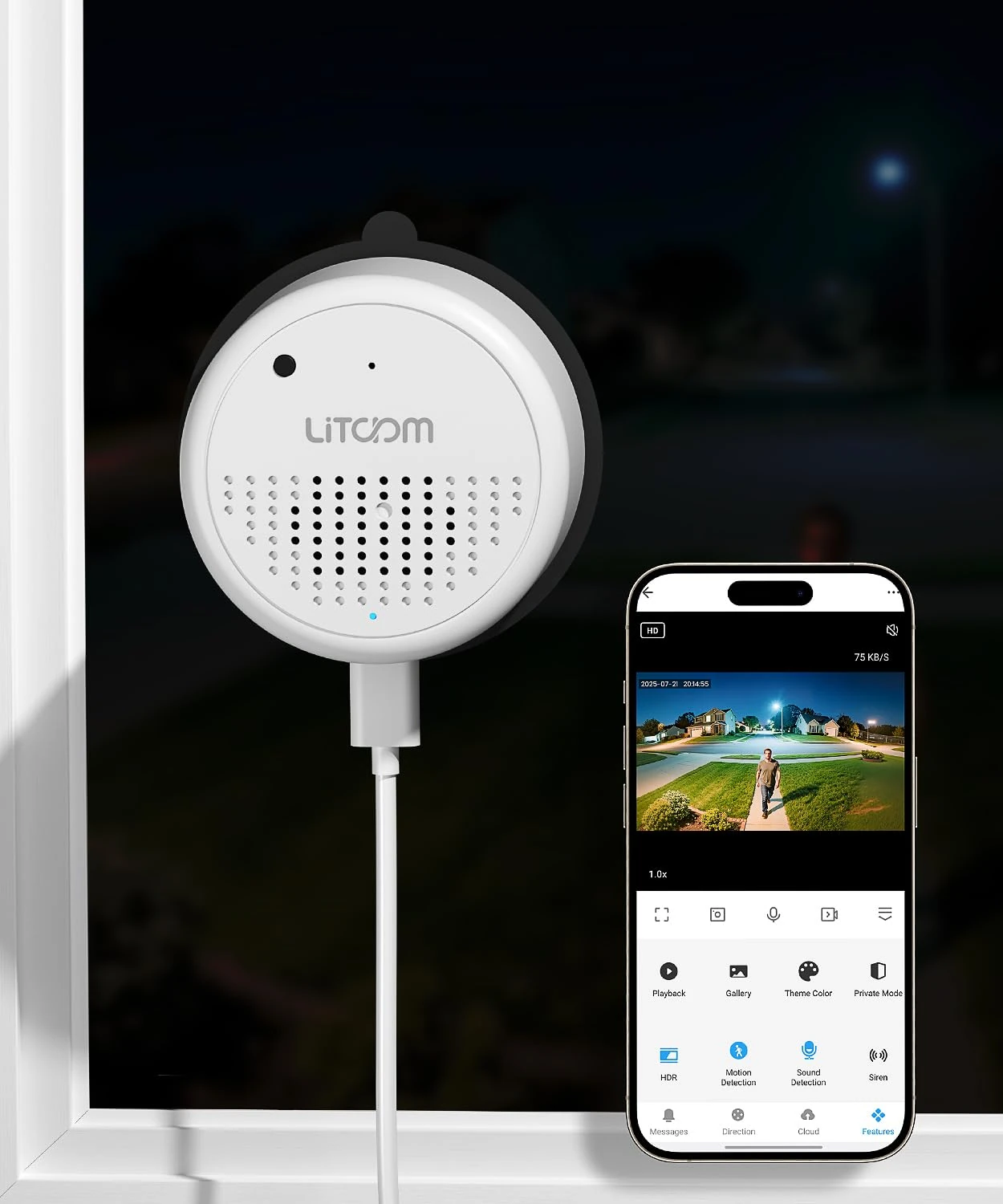 litokam Window Cameras for Home Security, 3MP 2K Indoor Window Security Camera with WiFi4 & 2.4GHz, AI Color Night Vision, Person/Motion/Sound Detection & Real-Time Alerts, 24/7 Recording