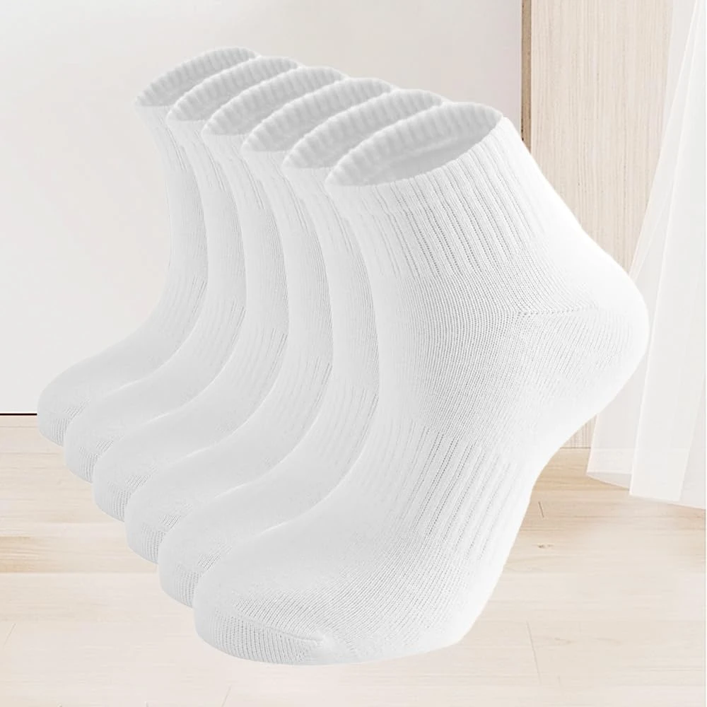 3-Pack Women’s Thin Cotton Ankle Socks, Athletic Mini Crew Socks for Gym and Everyday Wear, White, One size