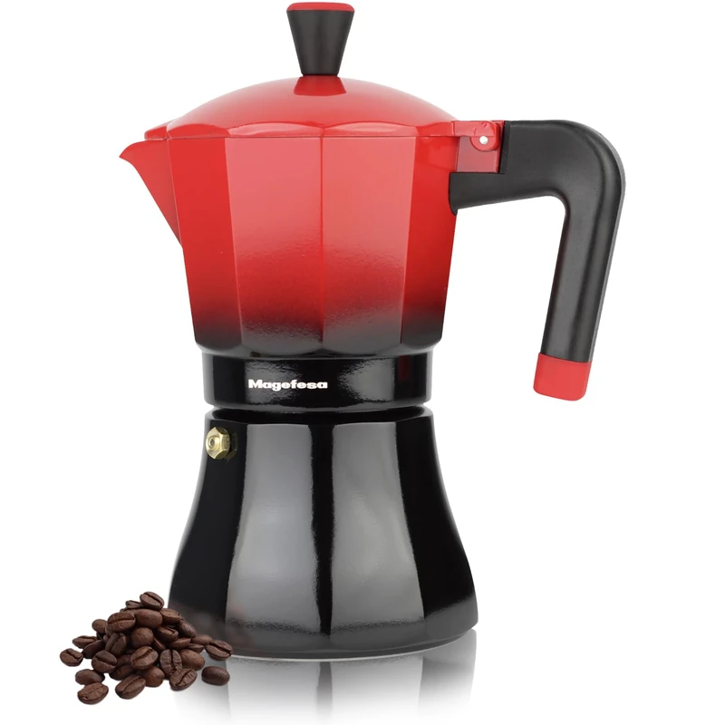 MAGEFESA Traditional – Italian Coffee Maker, Black and Red, 9 Cups, 450 ml, Stainless Steel and Aluminium, All Types of Cookers, Induction, Cold Touch Handle