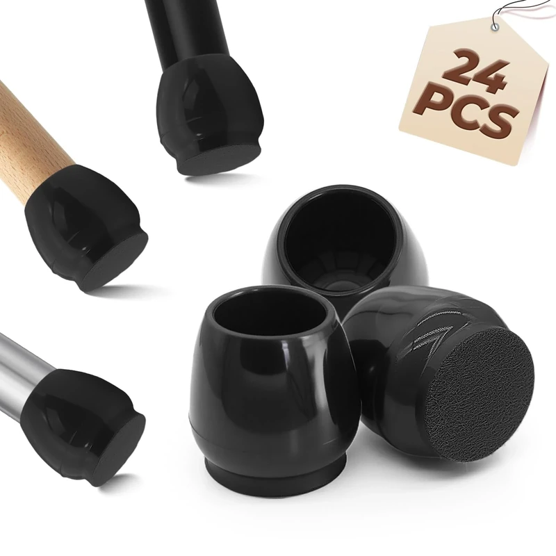 24 Pcs Chair Leg Floor Protectors – Medium Round (Fit Diameter: 20–30mm) – Extra Thick Felt Pads with Reinforced Base – Anti-Slip, Anti-Scratch & Noise-Reducing – Black