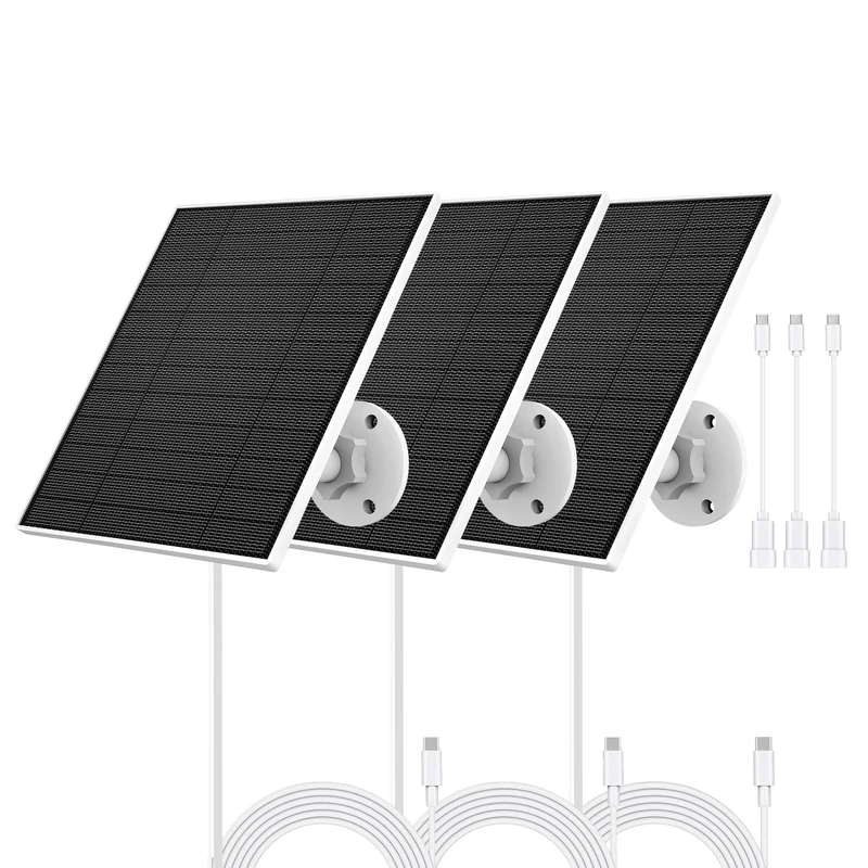 Solar Panel for Eufy Camera, 5W Solar Panel Compatible with Eufycam 2/2 Pro/2C/2C Pro/3/3C/E/E20/E40/L20/L40, Solar Charger for Eufy Camera with USB-C Port, Micro USB Adapter, IP65 Waterproof, 3 Pack