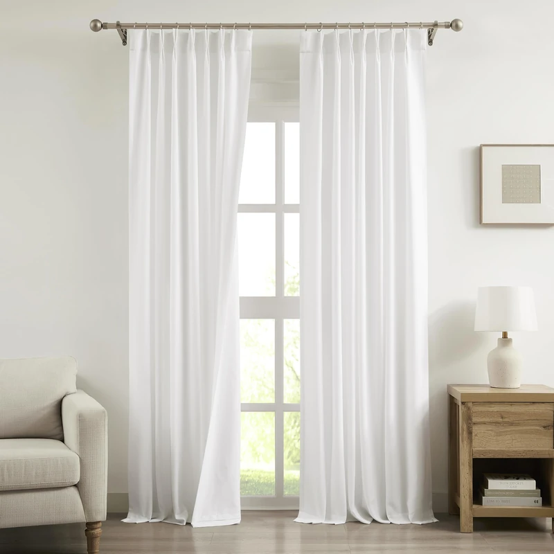 Vision Home White Pinch Pleated Light Filtering Curtains with Microfiber Liner 108 inch Privacy Drapes for Living Room Bedroom Back Tabs with Hooks 2 Panels 40" Wx108 L