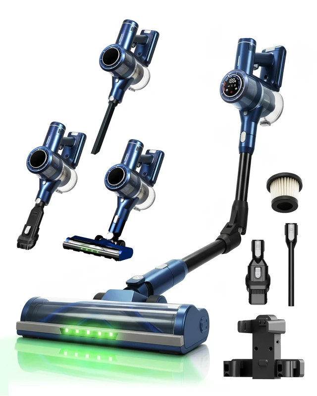 KEPLIN Cordless Vacuum Cleaner – Speed Suction – Easy Reach Bendable Wand – LED Display – Stick Hoover – Pet Hair – Carpet & Hard Floor Clean (350W)- 1 Year Warranty