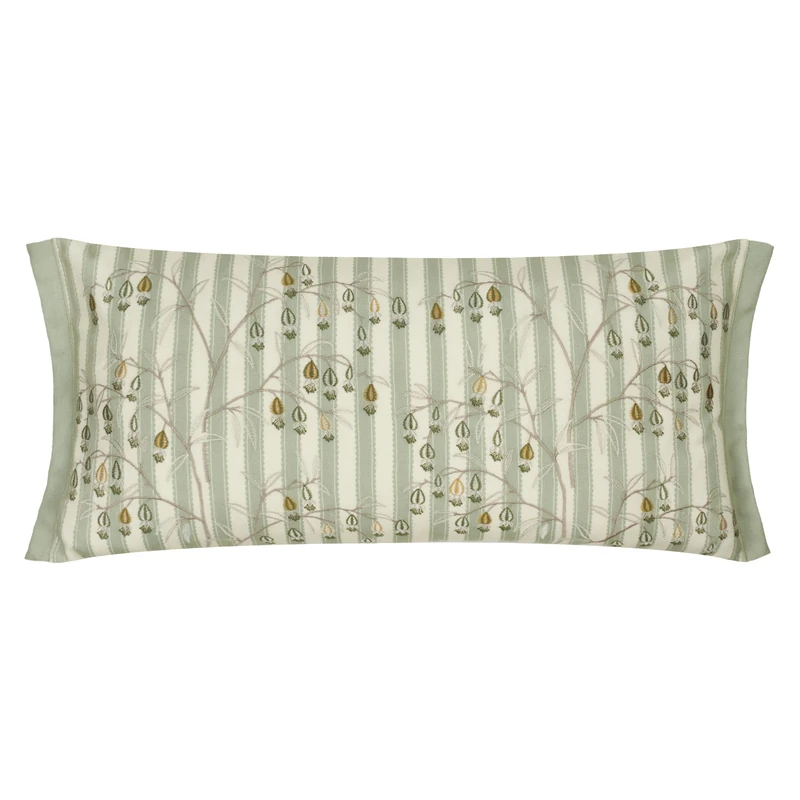 Sanderson Chinese Lanterns Feather Filled Cushion – Floral Embroidered Striped Decorative Accent Pillow (Sage - 30x65cm) - Image 1