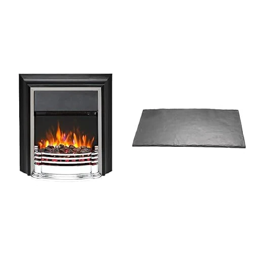 Dimplex Detroit Deluxe Optiflame Chrome Freestanding Electric Fire and Slate Effect Hearth Pad