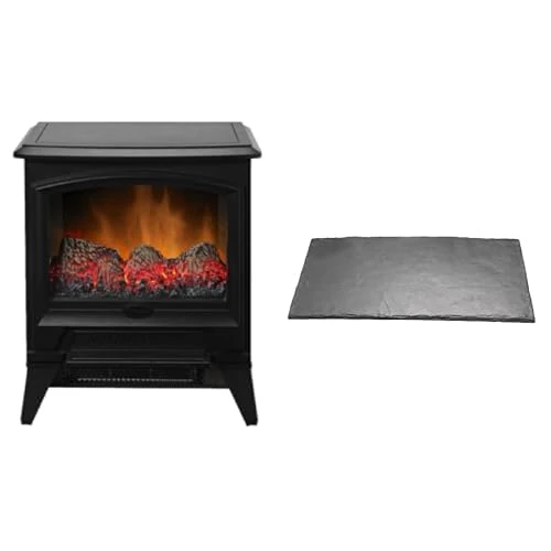 Dimplex Casper Optiflame Small Black Electric Stove Fire With Lava Rock Fuel Bed and Slate Effect Hearth Pad