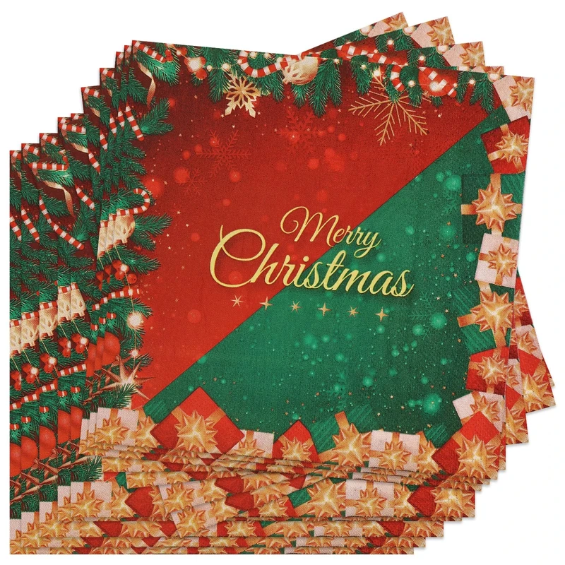 Christmas Serviettes Napkins, 40Pcs Christmas Party Napkins, 33CM Xmas Napkins Paper, Santa Claus Paper Serviettes for Christma Winter Tablewear Decorations