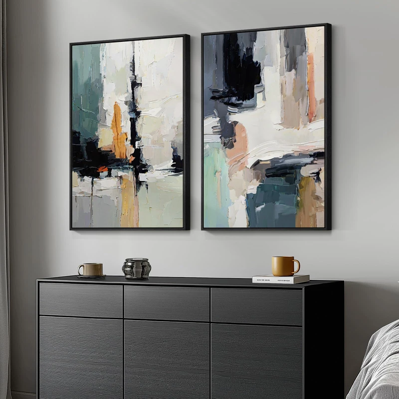 Large Framed Colorful Abstract Wall Art, Set of 2 Modern Canvas Prints Paintings Artwork for Walls, Bright Blue Green Multicolor Pictures for Living Room Hallway Dining Bedroom Wall Decor 20x30 In