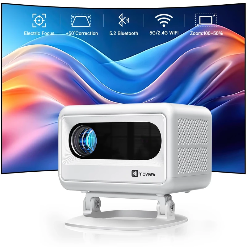 Mini Projector,Electric Focus & KeystoneHimovies WiFi Bluetooth Portable Projector,15000L Full HD 1080P Video Projector Compatible with iOS & Android Phone/USB/HDMI/TV Stick
