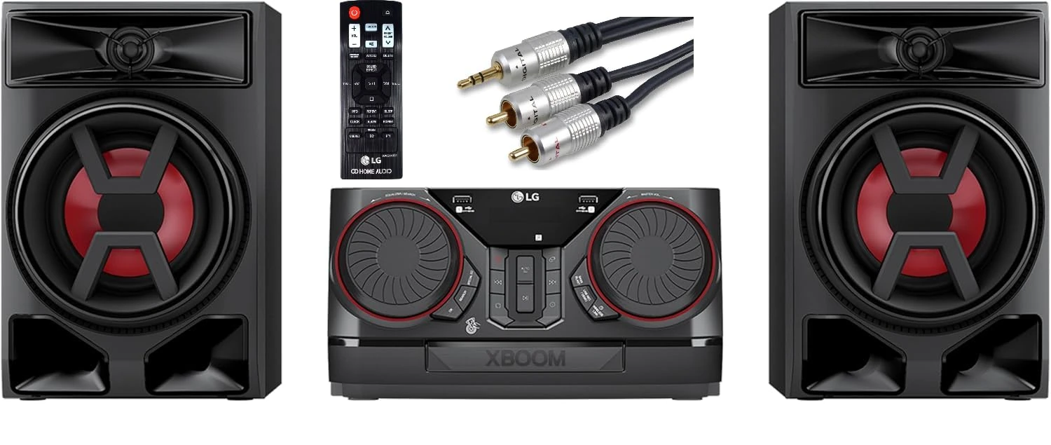 LG XBOOM CK43N 300W Bluetooth Party Hi-Fi, Double USB, AUX O/P, Multi format, Bundle includes Remote Control & Professional Phono Lead. Black