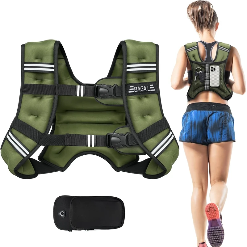 BAGAIL Weighted Vest for Strength Training, 10kg Weight Vest with Adjustable Bust Size, Reflective Stripe and Convenient Pocket, Ideal for Workouts, Yoga and Aerobic Exercises