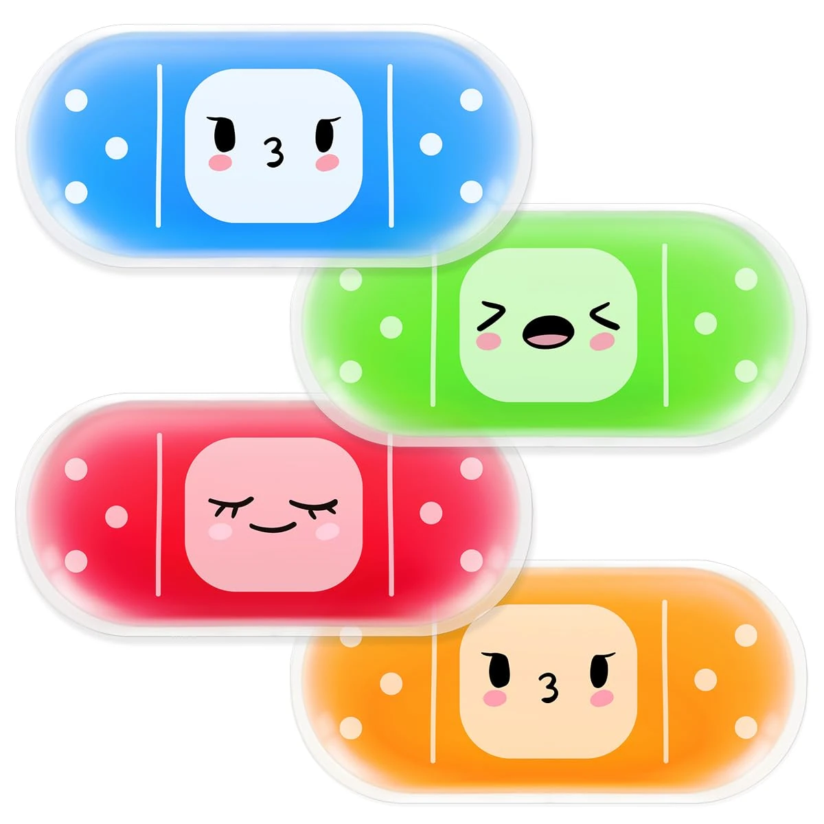 Hilph Kids Ice Packs for Injuries Reusable - 4 Durable Hot Cold Compress for Kids Baby Toddlers, Small Gel Ice Packs for Kids Pain Relief, Bumps, Bruises, Fever, First Aid - Cute Plaster Design