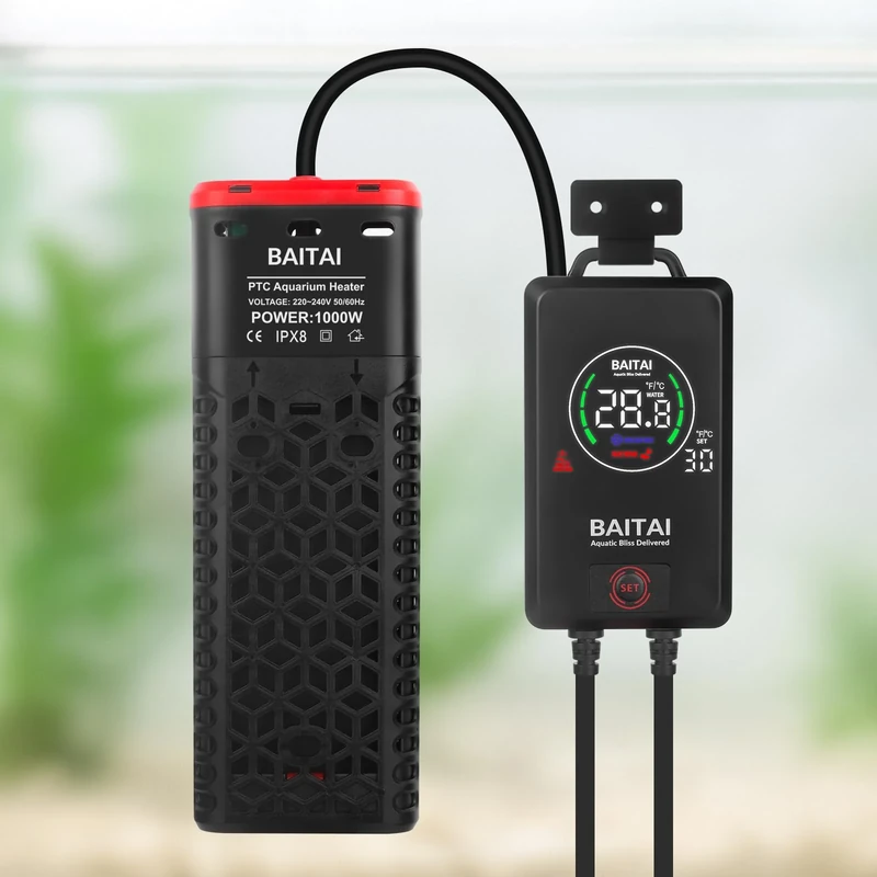 BAITAI 1000W Aquarium Heater, Industrial-Grade PTC Submersible Fish Tank Heater with LED Thermostat Controller, Dry-Run & Overheat Protection, Energy Saving Shatterproof Heater for 500–1000L Tanks