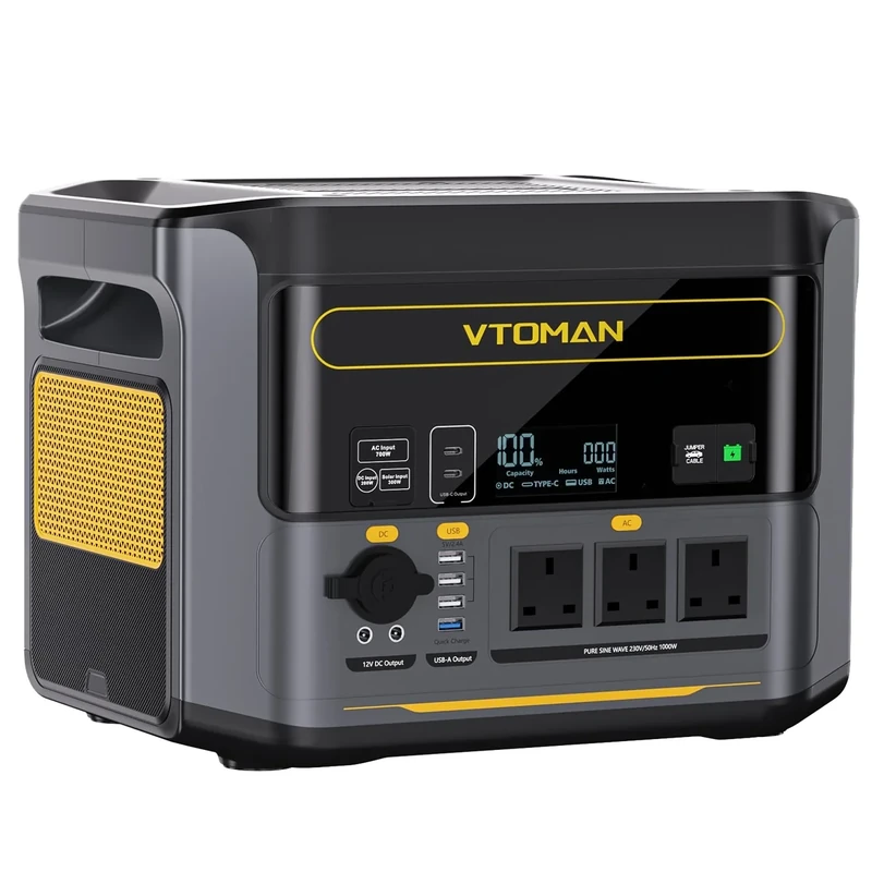 VTOMAN 1000W Portable Power Station with Expandable Capacity 2376Wh, 1H Fast Charging(0-80%), 828Wh LiFePO4 Battery Solar Generator, 2000W Peak 230V UK AC Output for Home Backup, Camping,Power Outages