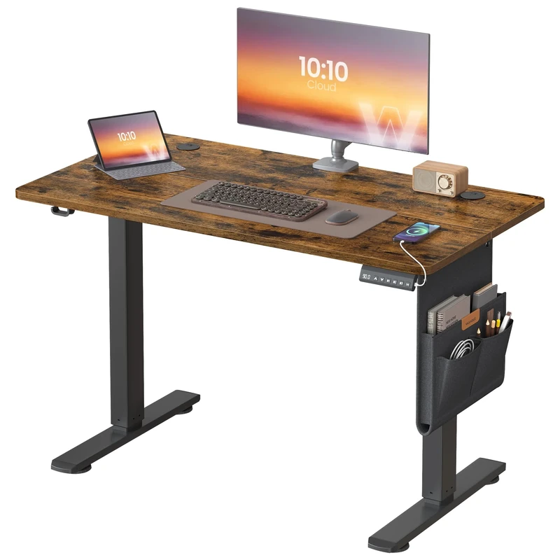 VASAGLE Electric Standing Desk, Height Adjustable Desk, 100 x 60 cm, Continuous Adjustment, Spliced Tabletop, 4 Memory Heights, Rustic Brown LSD130KD02