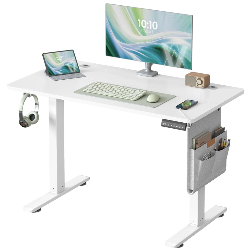 VASAGLE Electric Standing Desk, Height Adjustable Desk, 100 x 60 cm, Continuous Adjustment, Spliced Tabletop, 4 Memory Heights, Matte White LSD130WZ02