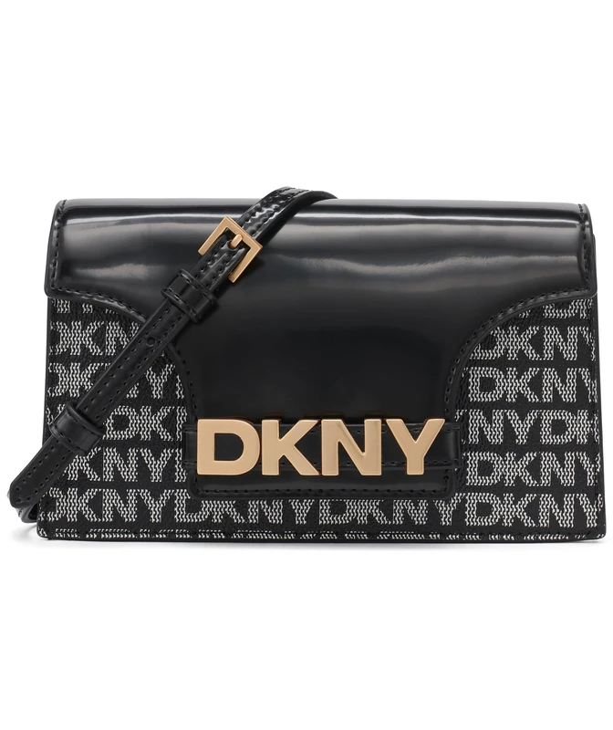 DKNY Women Avril Wallet On A String, Black Logo and Black, Small