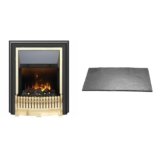 Dimplex Ropley Optimyst Brass and Black Freestanding Electric Fire and Slate Effect Hearth Pad