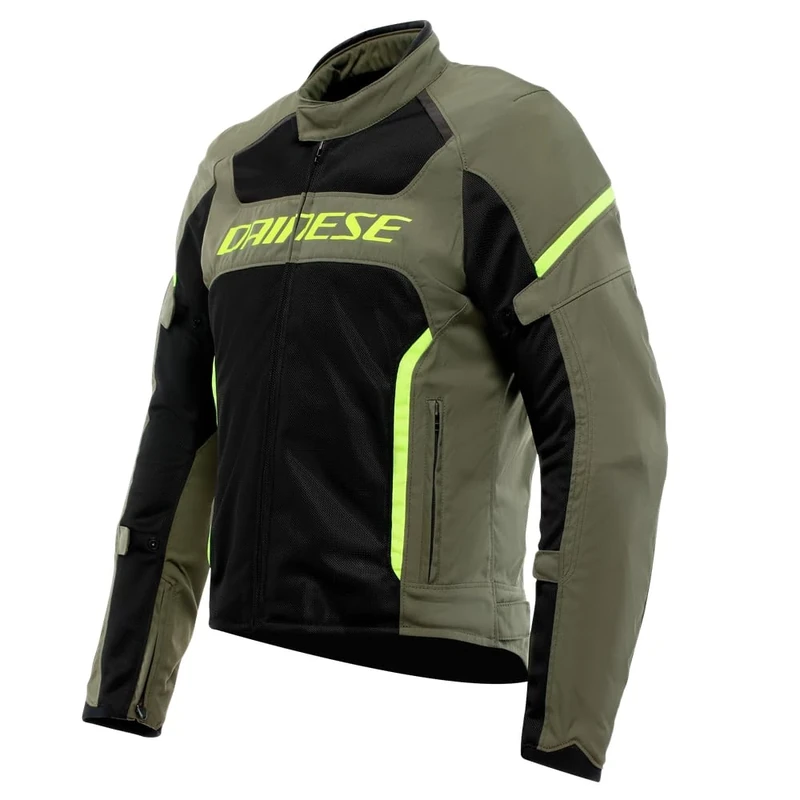 DAINESE - Air Frame 3 Tex Jacket, Summer Motorcycle Jacket with Detachable Windproof Lining, Army Green/Black/Fluo Yellow, 60