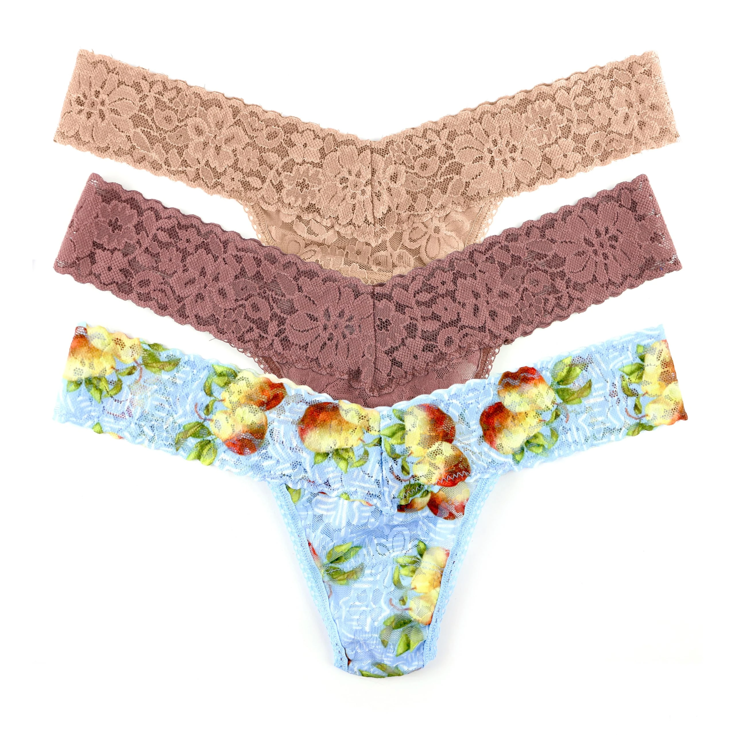 hanky panky - Daily Lace Low Rise Thongs for Women | 3 pack | Comfortable Seamless Underwear Lingerie | One Size (2-12), Taupe/Fresh Start/Allspice Brown, One size