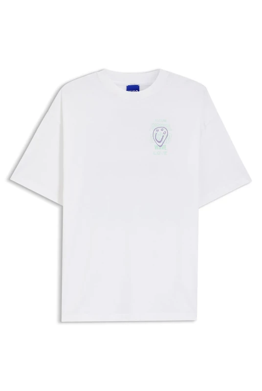 HUGO Womens Oversized Tee Cotton-Jersey T-Shirt with Printed Artwork White - Image 1