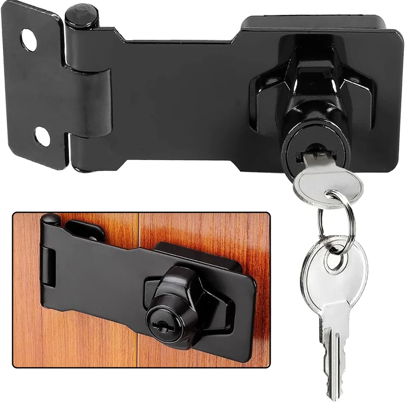 Litensh 3 Inch Black Keyed Hasp Lock - 90 Degree Right Angle Door Bolt